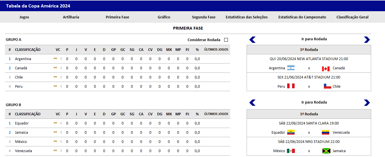 tabela da copa américa no excel